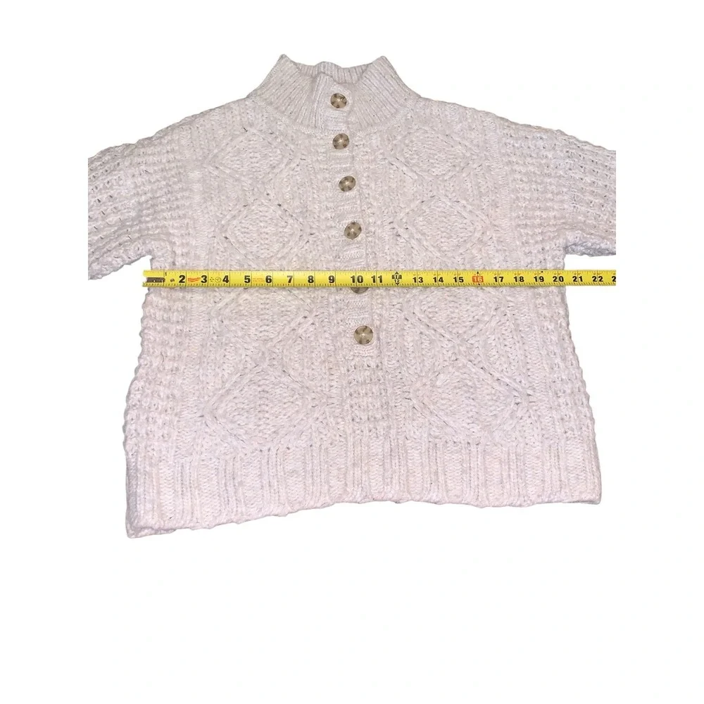 American‎ Eagle Cream Cable Knit Mock Neck Button Sweater XS Cream White Cozy